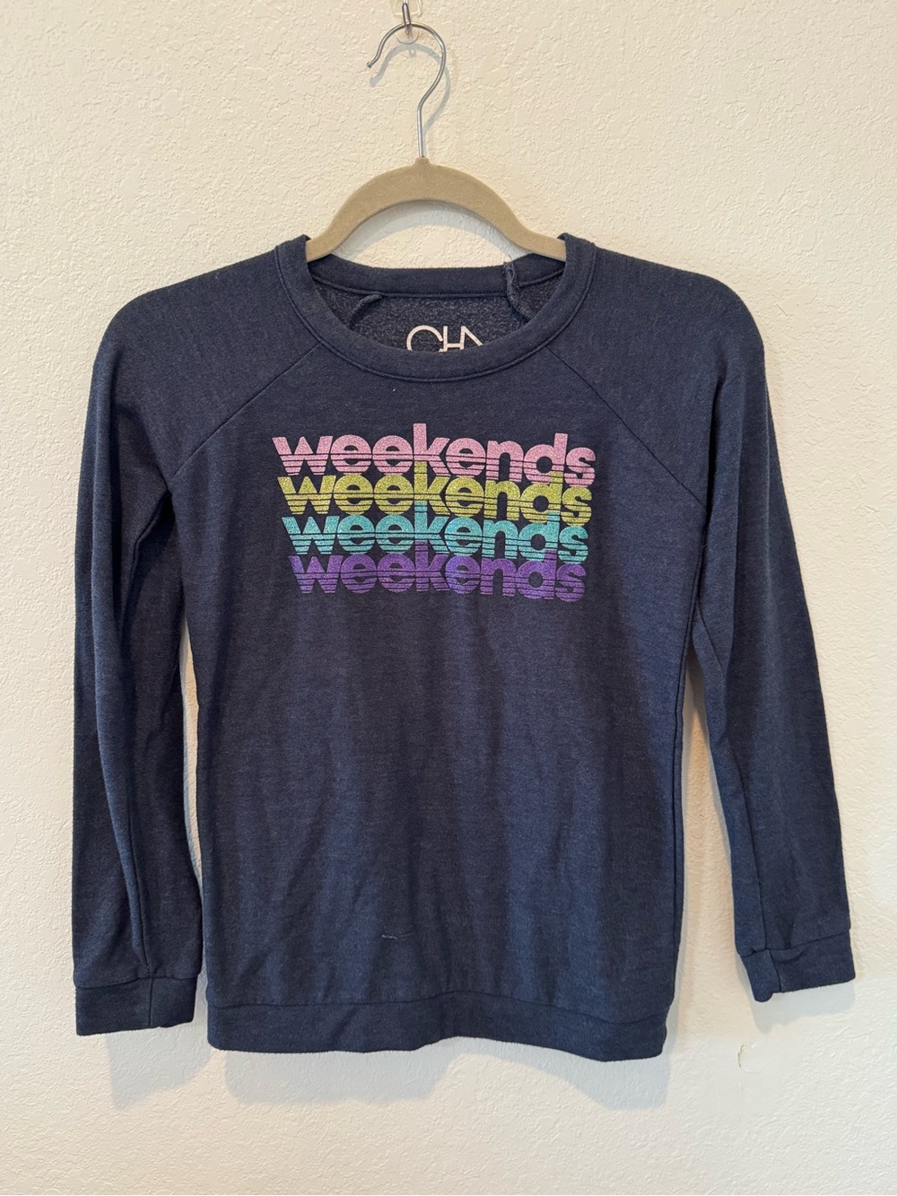 Chaser Brand “weekends” Navy Lightweight Pullover Sweatshirt